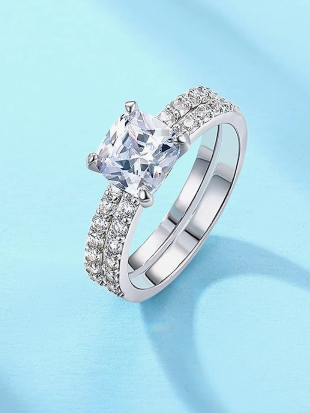 Aoned 2CT Cushion Cut Engagement Rings for Women Fake Wedding Ring Bannd sz 6